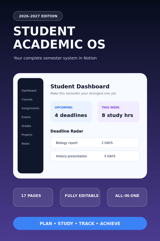 2026–2027 Student Academic OS | Notion Student Planner, Assignment & Exam Tracker - My Store
